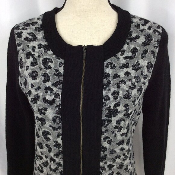 Pendleton Cardigan Sweater Womens Small Full Zip Leopard Print Wool Metallic - Picture 5 of 8